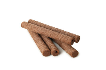 Chocolate wafer rolls isolated on white background