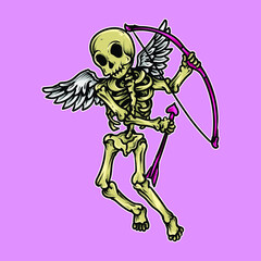 artwork  illustration and t-shirt design skeleton cupid premium vector