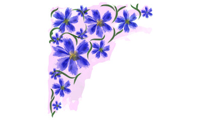 Watercolor blue flowers. Vector floral frame. 