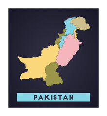 Pakistan map. Country poster with regions. Shape of Pakistan with country name. Beautiful vector illustration.