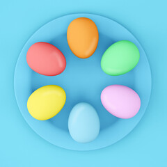 Easter eggs mockup on blue color background