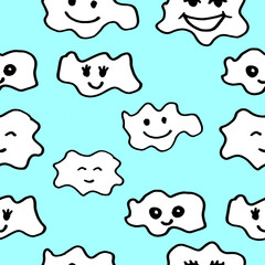 seamless pattern clouds. The doodle style.The creative kids design wallpaper, background for greeting cards, posters, stickers and seasonal design. Isolated on white background