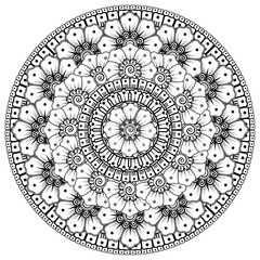 Circular pattern in the form of mandala with flower for henna, mehndi, tattoo, decoration. decorative ornament in ethnic oriental style. coloring book page.