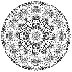 Circular pattern in the form of mandala with flower for henna, mehndi, tattoo, decoration. decorative ornament in ethnic oriental style. coloring book page.
