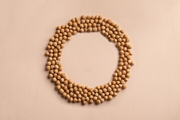 Raw organic chickpea seeds wreath. Legume beans round frame. Healthy vegetarian keto diet food background, veggie superfood dieting concept, vegan protein. Balance nutrition circle diagram infographic