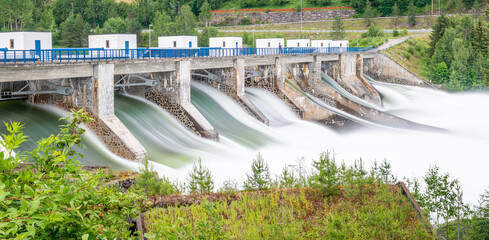 Hydro power plant with waterfall 
