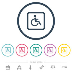 Handicapped parking flat color icons in round outlines