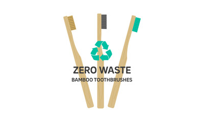 Graphic illustration of bamboo toothbrushes, zero waste concept. Flat design.