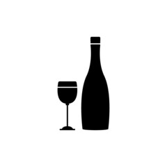 Wine bottle and glass vector icon