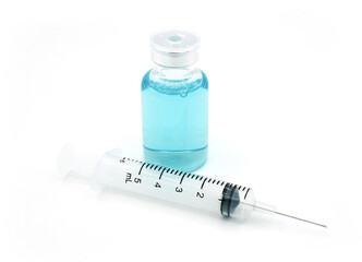 Syringe and Vaccine bottle isolated on white background, Protect from Coronavirus or COVID-19...