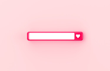 Abstract 3d blank search bar with heart icon. Valentine's day concept.