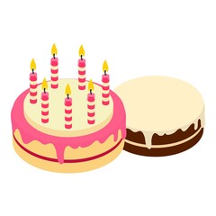 Birthday cake icon. Isometric illustration of birthday cake vector icon for web