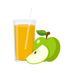 Vector Illustration Flat Green Apple Juice isolated on white background , Juice for Health , Refreshing enjoy the summer , minimal style , Raw materials fresh fruit