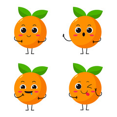 Vector Illustration Flat Orange Cute Character expression emotion collection set isolated on white background , minimal style , Raw materials fresh fruit , Mascot product