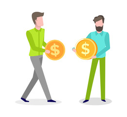 People with financial stability vector, human holding coin dollar currency of united states of america, stable profit gaining businessman investors