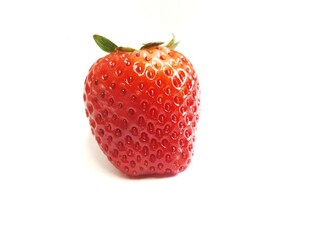 Little girl holding strawberry in hands.  Fresh strawberries closeup. Holding red strawberries in hand isolated on the white background.