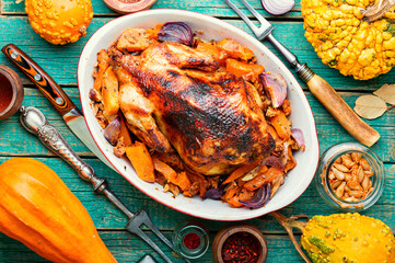 Baked partridge with pumpkin
