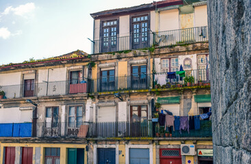 Fototapeta na wymiar Old balconies in downtown Porto