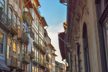 Fototapeta na wymiar Typical Portuguese balconies in the city centre of Porto