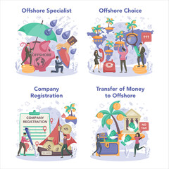 Offshore specialist concept set. Professional businessman help with financial