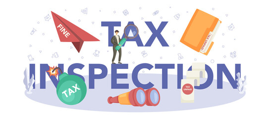 Tax inspection typographic header. Idea of accounting and payment