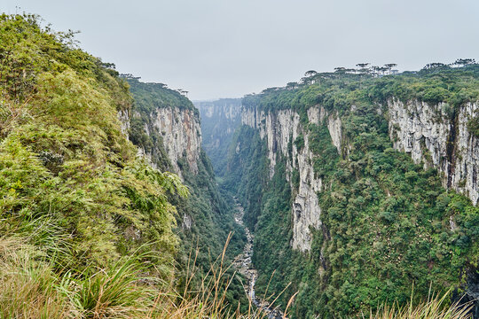 Itaimbezinho canyon at the Aparados da Serra National Park, located in the Serra Geral range of Rio Grande do Sul and Santa Catarina between coastal forests, grasslands and Araucaria moist forests