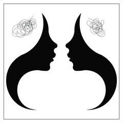 Illustration vector graphic of silhouettes of two people with complicated thoughts. Good for wall decoration