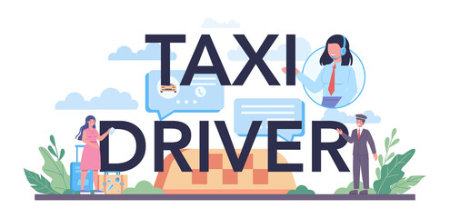 Taxi driver typographic header. Yellow taxi car. Automobile cab © inspiring.team