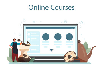 Barista online service or platform. Bartender making a cup of hot