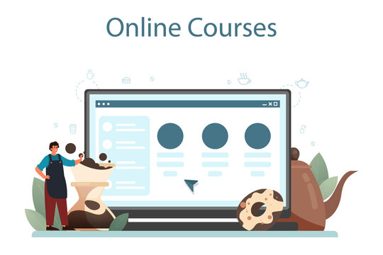 Barista online service or platform. Bartender making a cup of hot