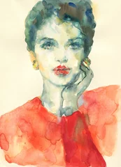 Rolgordijnen watercolor illustration. female portrait. illustration.   © Anna Ismagilova