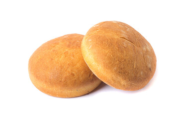 bread for sandwiches, two round wheat burger bun. isolated on white