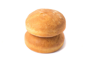 bread for sandwiches, two round wheat burger bun. isolated on white
