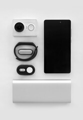 Black and white gadgets on white background