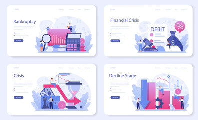 Fototapeta na wymiar Decline stage web banner or landing page set. Finance crisis
