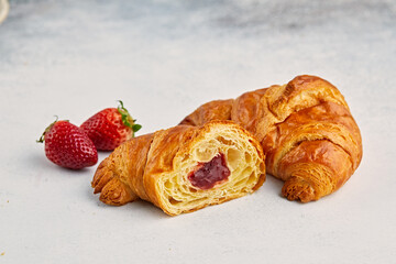Lush strawberry croissant in the cut