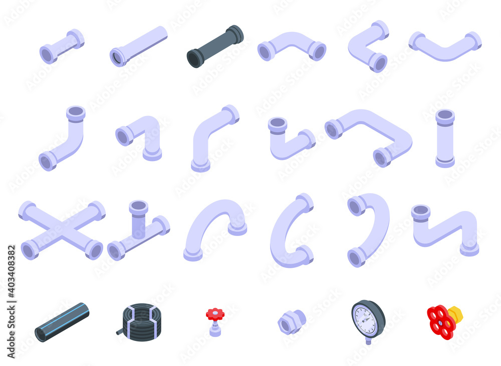 Poster pipe icons set. isometric set of pipe vector icons for web design isolated on white background