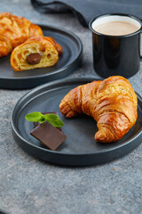 Gorgeous croissant with chocolate and mint