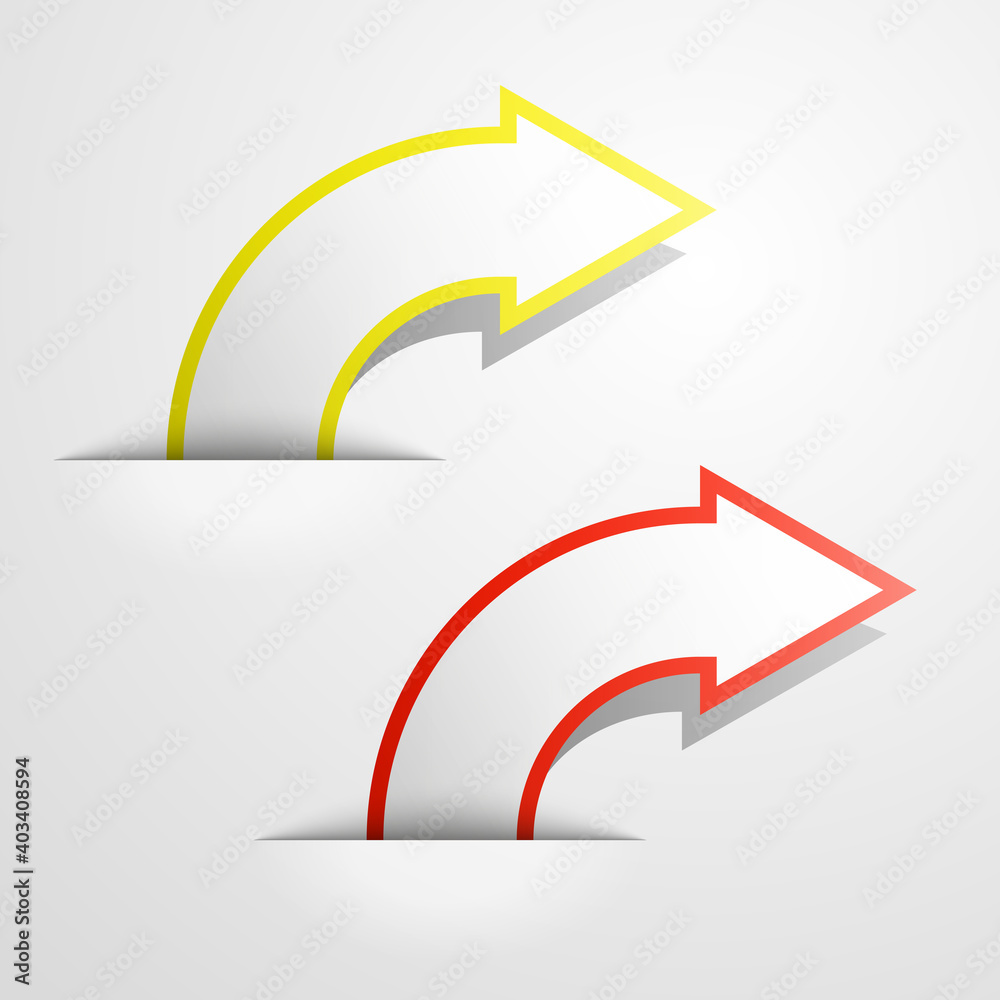 Poster Round arrow banners set. Direct circle shape. 3d Abstract arrow background. Business infographic presentation diagram. Section compare service trend. Paper arrows index. Exact pointer banner