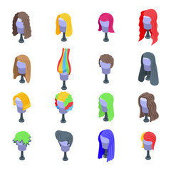 Wig icons set. Isometric set of wig vector icons for web design isolated on white background