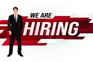 Hiring recruitment design for banner poster. We are hiring lettering with geometric shapes lines. Vector illustration typographic. Open vacancy design template.