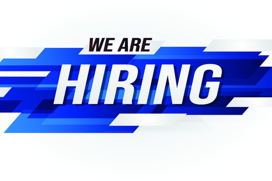 Hiring recruitment design for banner poster. We are hiring lettering with geometric shapes lines. Vector illustration typographic. Open vacancy design template.