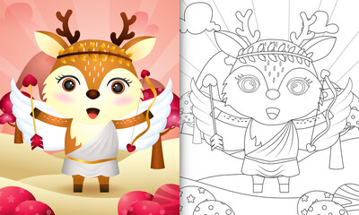 coloring book for kids with a cute deer angel using cupid costume themed valentine day