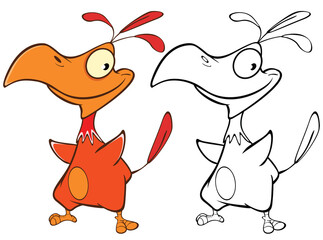 Vector Illustration of a Cute Cartoon Character Bird for you Design and Computer Game. Coloring Book