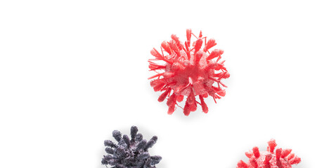 Red ,black 3D illbacterium coronavirus isolated on white background.
