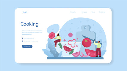 Fresh salad in a bowl web banner or landing page. Peopple