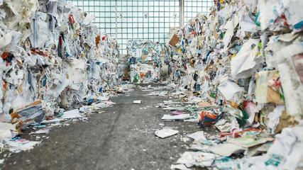 Path between piles of waste paper