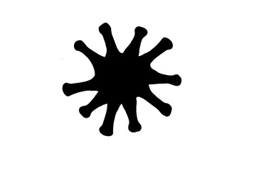 Illustration of a black silhouette of a coronavirus on a white background