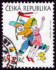 Postage stamp Czech Republic 2002 boy and girl are playing, East