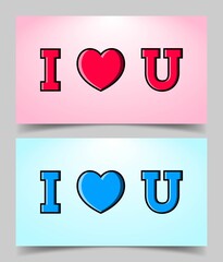 Set of Typography I love You for Valentine's Day. Greeting Cards with Heart Icon Design